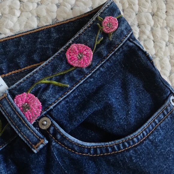 Calvin Klein BEADED Boho Dark Jeans NWT New! Bell Flare 7 26 - Picture 7 of 9